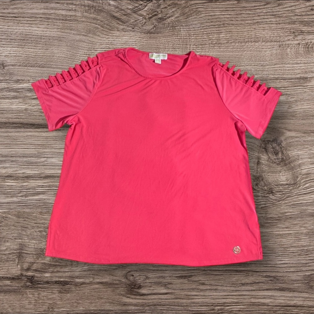 NWOT Michael Kors Peachy Pink Short Sleeve Blouse with Cut Out Sleeve‎ Design